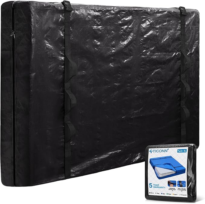 TICONN Mattress Bags for Moving, Heavy Duty Twin XL Mattress Cover Storage Bag with Full-Around Handle and Adjustable Buckles (Black, Twin XL)