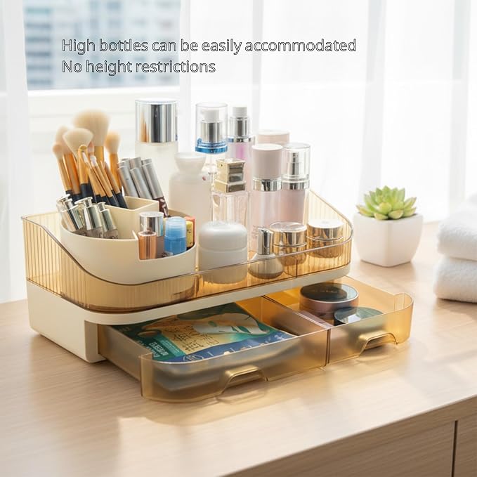 Tidyladyo Makeup Organizer with Dual Drawers - Large Capacity Countertop Cosmetic Storage for Skincare Vanity Bathroom