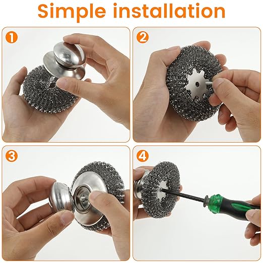 16 Pack Steel Wool Scrubber with 8 PCS Replacement Wire Pads Set, Replaceable Steel Pot Scrubber, Non Scratch Dish Sturdy, for Cleaning Pots, Pans, Grills, Sink