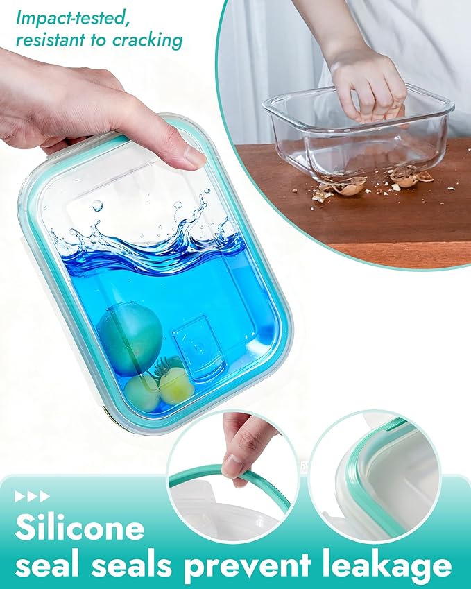 BOROHOUSE 8-Piece Borosilicate Glass Food Storage Containers Set with Airtight Lids – Oven, Microwave & Freezer Safe, Leak-Proof, BPA-Free – Baking, Meal Prep & Gift Box
