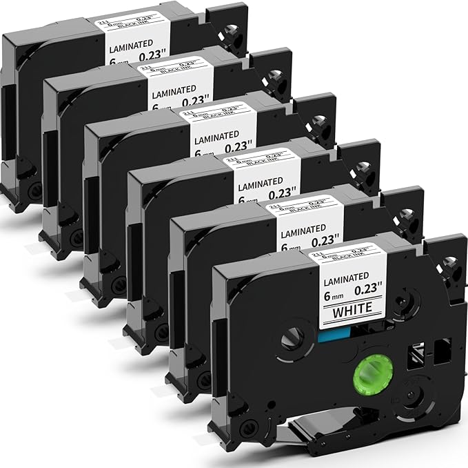Label KINGDOM TZe-211 Compatible with Brother P Touch TZe211 6mm 0.23" Laminated TZ Label Tape Black on White 3/8 Inch for PT D210 H110 D400, 6-Pack