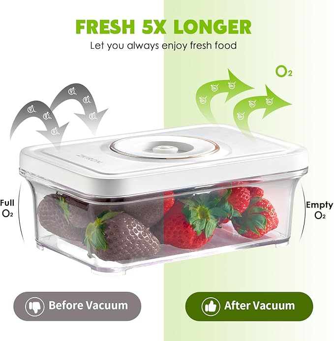 3 Vacuum Seal Containers Set with Sealer Machine - Airtight Food Storage Containers, Meal Prep Containers, BPA-Free & Leakproof, for Vegetable, Meat, Snack, Bread and More (white)