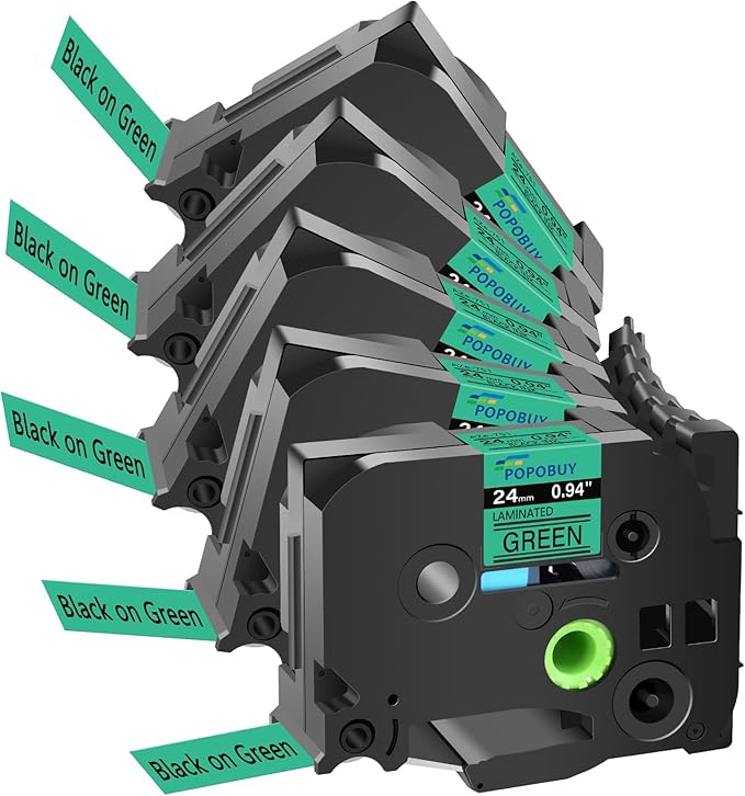TZ TZe 24mm 0.94 Laminated Green Tape Compatible for Ptouch TZ751 TZ-751 TZe-751 TZe751 Label Tape for PTD600 PTD610BT PTP710BT Label Maker, 5 Pack Black on Green