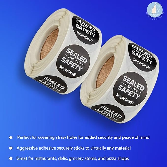 Angel's Peel Lounge Tamper Proof Stickers Roll — Tamper Evident Stickers for Food Safety, Delivery Bags, Drink Lids, Containers, Adhesive Seal Tape, Writable Surface - 1x3in 250-COUNTS, Black, Round