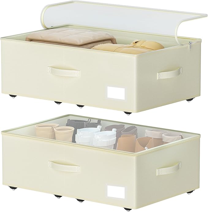 Under Bed Storage with Wheels, No Assemble Required 10 inches height Under Bed Storage bins,Large capacity Rolling Underbed Shoe Storage containers，dorm underbed storage drawers