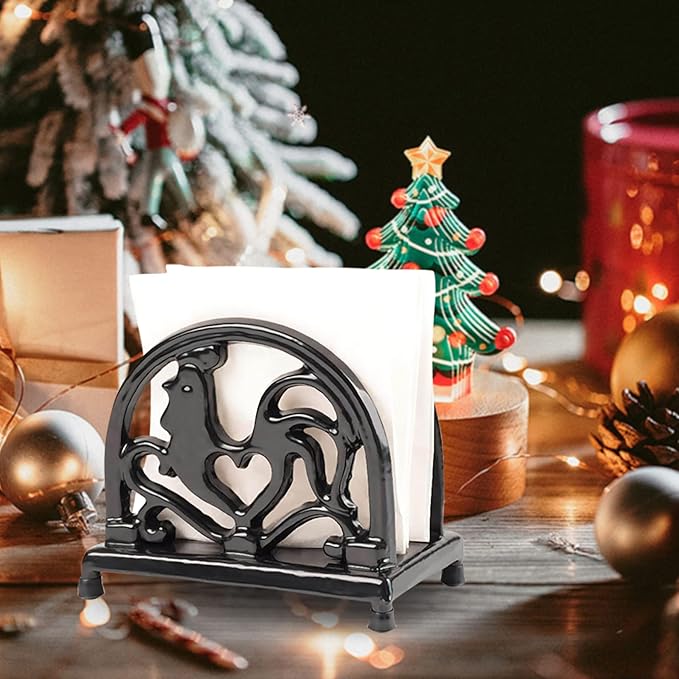 MINLUFUL Vintage Metal Napkin Holder, Heavy Cast Iron Napkin Holder Organizer for Kitchen Restaurant Home Décor, Black