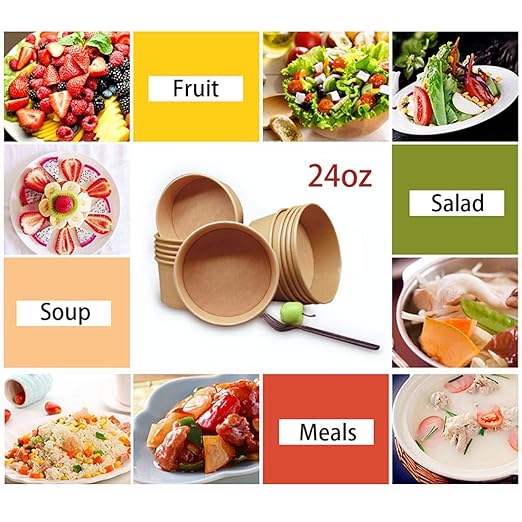TOPtoper 24 Oz Large Paper Bowls【WITHOUT LIDS】 90 Pack Disposable Soup Bowls Plastic Free Party Supplies for Hot/Cold Food, Soup (24 OZ)