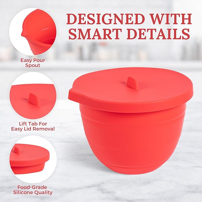 Cavelle Set Of 3 Silicone Mixing Bowl Liners With Lids | Silicone Liners For KitchenAid Mixer - For Tilt Head Mixers And 5qt Stainless Steel Bowls