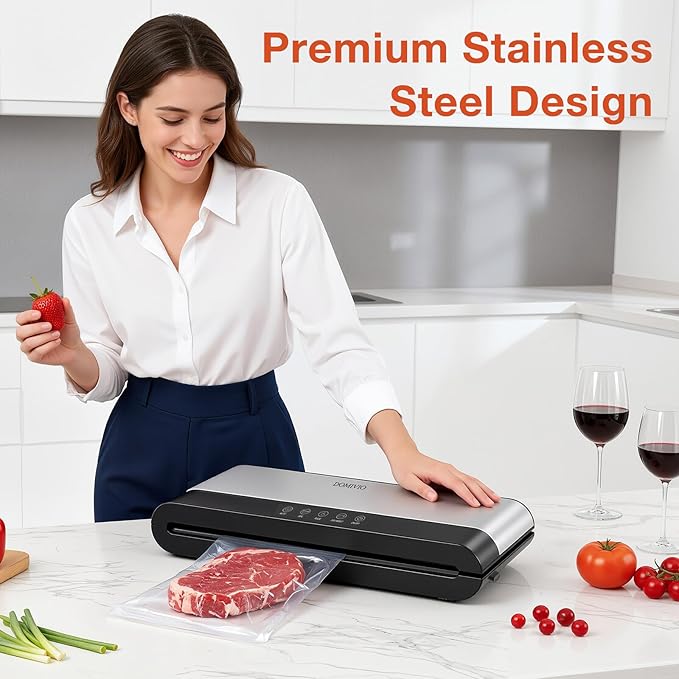 Vacuum Sealer Machine for Food, 85kPa Strong Suction Food Saver with LED Touch Panel, Dry & Moist Modes, Quick & Easy Vacuum Sealer for Food Storage & Meal Prep, Includes 20 BPA-Free Bags