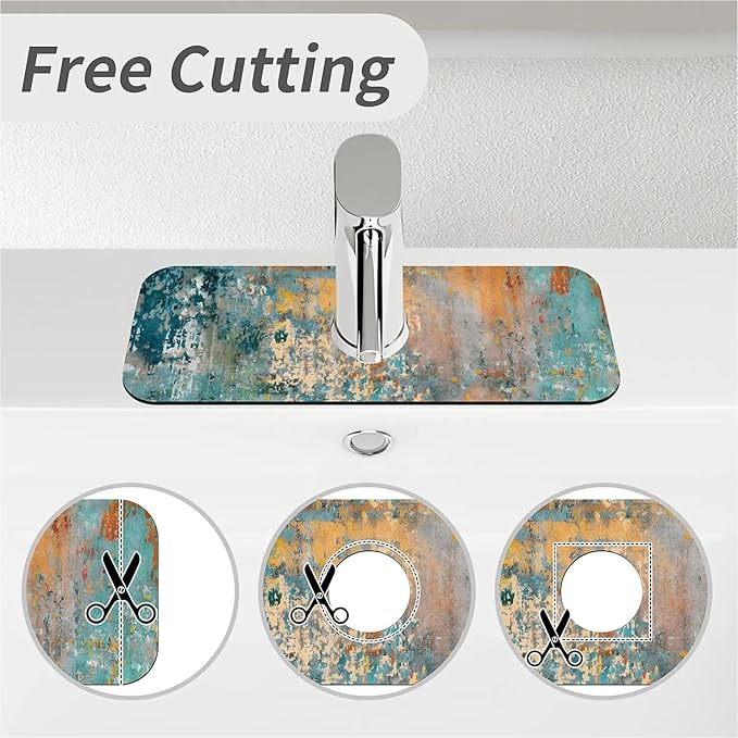 Kitchen Sink Splash Guard，Rainbow Retro Graffiti Faucet Mat Sink Gadgets-Super Absorbent Fast Drying Mat Drip Catcher for Kitchen, Bathroom,Sink Mat, Dish Drying Mat, Bathroom(15" X 5.5" )