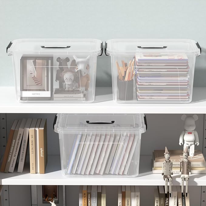 18 Liter Clear Plastic Box with Lid, 4-pack Clear Bins Totes for Storage