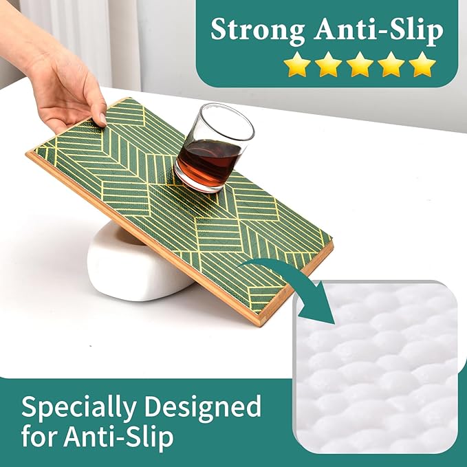 Shelf Liners for Kitchen Cabinets 12in x 20FT, Non Adhesive Cabinet Liner Strong Non-Slip Thickened Gold Green Geometric Drawer Liner, Easy to Clean for Shelf, Cabinet with Knife and Tape Measure
