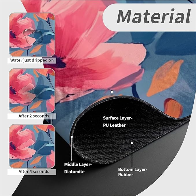 Kitchen Sink Splash Guard，Coral-colored flowers Faucet Mat Sink Gadgets-Super Absorbent Fast Drying Mat Drip Catcher for Kitchen, Bathroom,Sink Mat, Dish Drying Mat, Bathroom(15" X 5.5" )