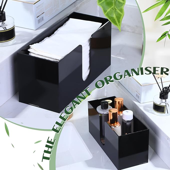 Mumufy 2 Pcs Acrylic Fold Paper Towel Dispenser Countertop Napkins Dispenser Napkin Holder Multifold Disposable Acrylic Paper Towel Holder for Z or C Fold (Black)