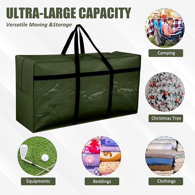 4 Pcs 96 Gallon Extra Large Moving Bags Heavy Duty Storage Bag with Strong Zipper Handle Foldable XXL Jumbo Storage Tote Packing Moving Box for College Dorm Travel Cloth Duffle (Green)