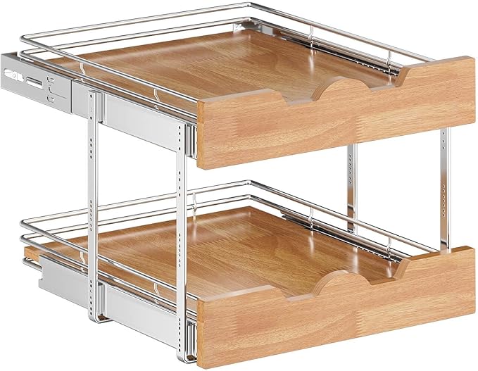 OCG Pull Out Cabinet Organizer 17" W x 21" D, 2 Tier Slide Out Shelf, Heavy-Duty Pull Out Drawer for Cabinets, Base Cabinet Organization for Kitchen, Pantry, Bathroom