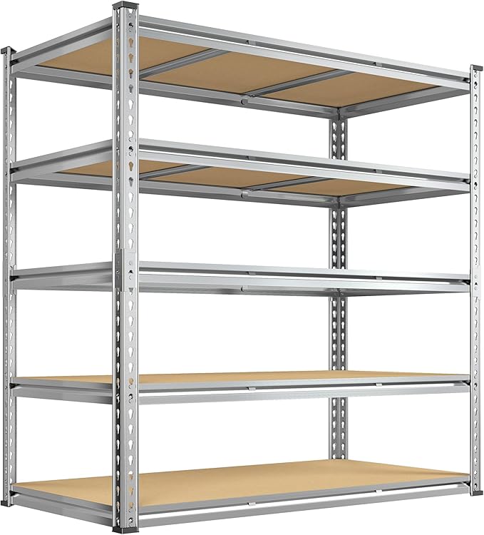 Galvanized Garage Shelving Load 3100LBS, 5-Tier Storage Shelves, Adjustable Garage Storage Shelves, Industrial Shelving, Metal Shelf for Basement, Warehouse, Kitchen, 48" W x 71.9" H x 24.1" D
