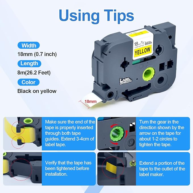 Label Orison Compatible with Brother P Touch Label Tape TZ641 TZE641 TZo641 18mm TZe Tape for Brother Label Maker Refills PT-D210 PT-H110 PT-D220 PT-D400, 3/4 Inch x 26.2ft, Black on Yellow, 5Pack
