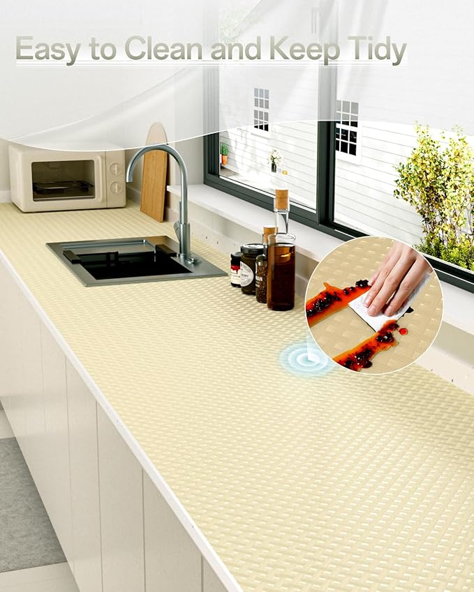 Shelf and Drawer Liner for Kitchen Cabinet, Non-Adhesive 12in x 360in Waterproof Contact Paper Refrigerator Liners Thickened Durable EVA Material Non Slip Mat for Dresser Cupboard Pantry Protector