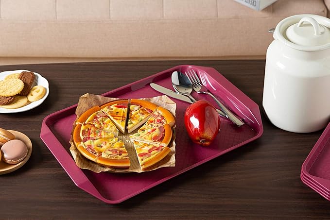 Aebeky Plastic Fast Food Tray,16.7 by 11.8-Inch,Set of 12 (Wine Red)