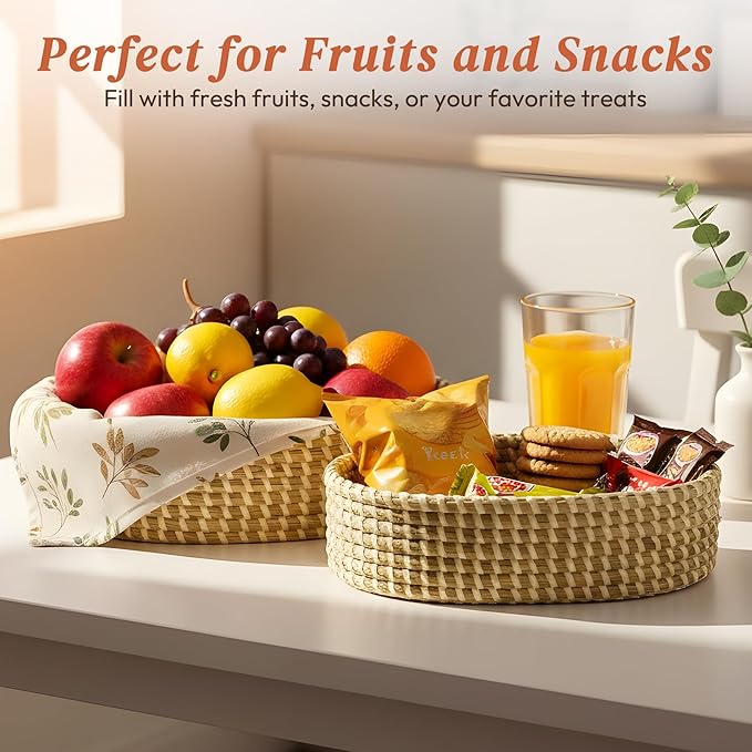 Basket for Serving – Rustic Natural Bread Basket for Sourdough, Rolls, Pastries, Fruits & Snacks – Multi-Purpose Decorative Storage for Kitchen, Dining, or Home Organization– 12.5×8.5×3.5‘’