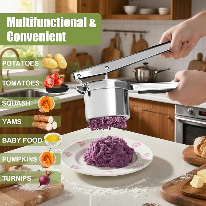 WildArtisan Large 15 oz Ricer for Mashed Potatoes, Stainless Steel Fixed Disc Potato Ricer for Mashed Potatoes, Easy to Clean and Dishwasher Safe, Suitable for Pumpkin, Sweet Potato, Baby Food