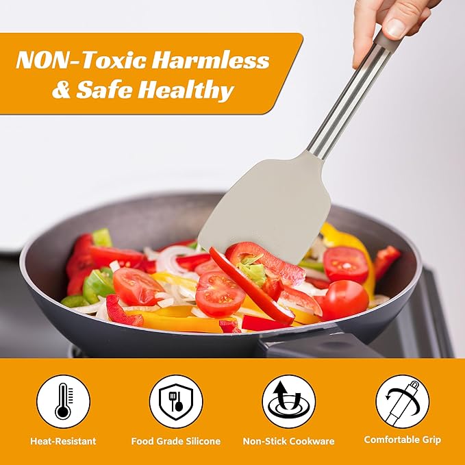 YASUEBI Kitchen Utensils Set Silicone Kitchen Utensils Set for Nonstick Cookware Perfect for Baking and Mixing,Spatula Set BPA Free Dishwasher Safe Khaki 4 Pack