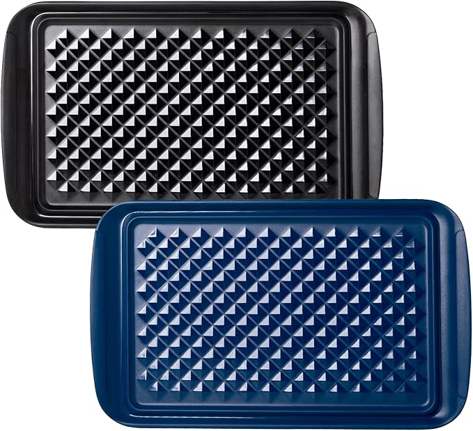 ZAROCRUS Melamine Grilling Prep and Serve Trays, Set of 2 Melamine Rectangular Serving Trays/Platters with Handle for Outdoor Parties and BBQ, Dishwasher Safe Food Tray,17''x10.5''. Blue and Black