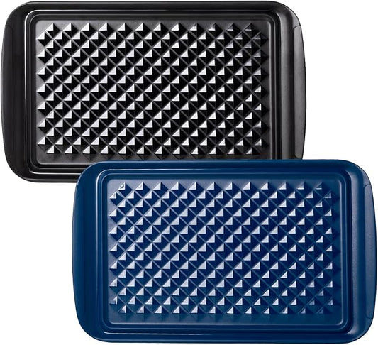 ZAROCRUS Melamine Grilling Prep and Serve Trays, Set of 2 Melamine Rectangular Serving Trays/Platters with Handle for Outdoor Parties and BBQ, Dishwasher Safe Food Tray,17''x10.5''. Blue and Black