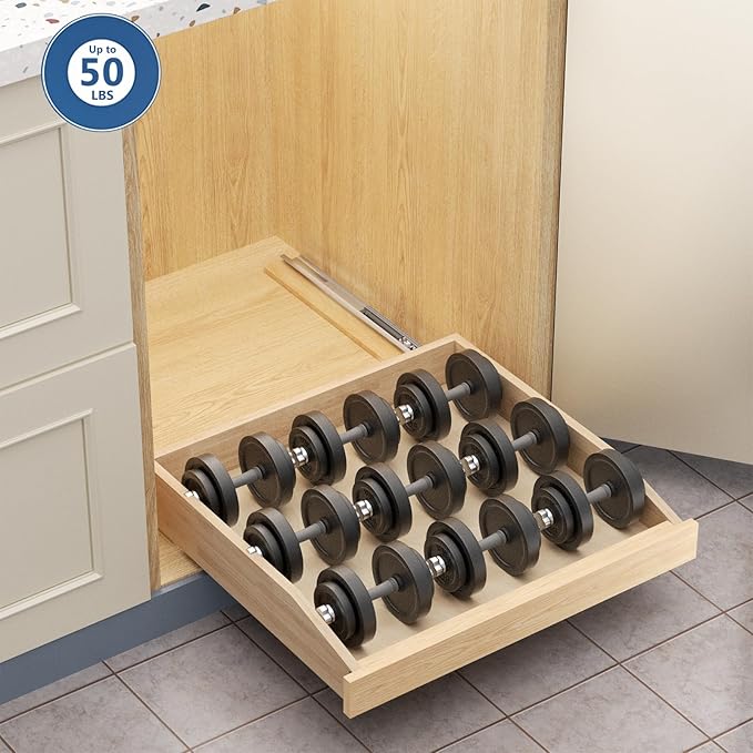 LOVMOR Single Pull Out Cabinet Organizer 19½”W x 21”D, Soft Close Slide Out Drawer Storage Shelves for Kitchen, Wood Cabinet Shelf Pull-Out Organizer Storage for Base Cabinet