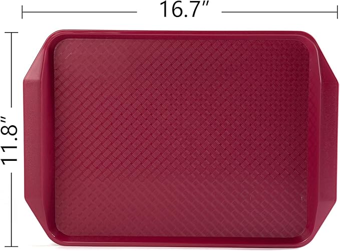 Aebeky Plastic Fast Food Tray,16.7 by 11.8-Inch,Set of 12 (Wine Red)