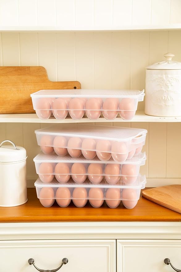 Covered Egg Holder,Egg Storage for Refrigerator,Fits 18 Eggs,Pack of 4