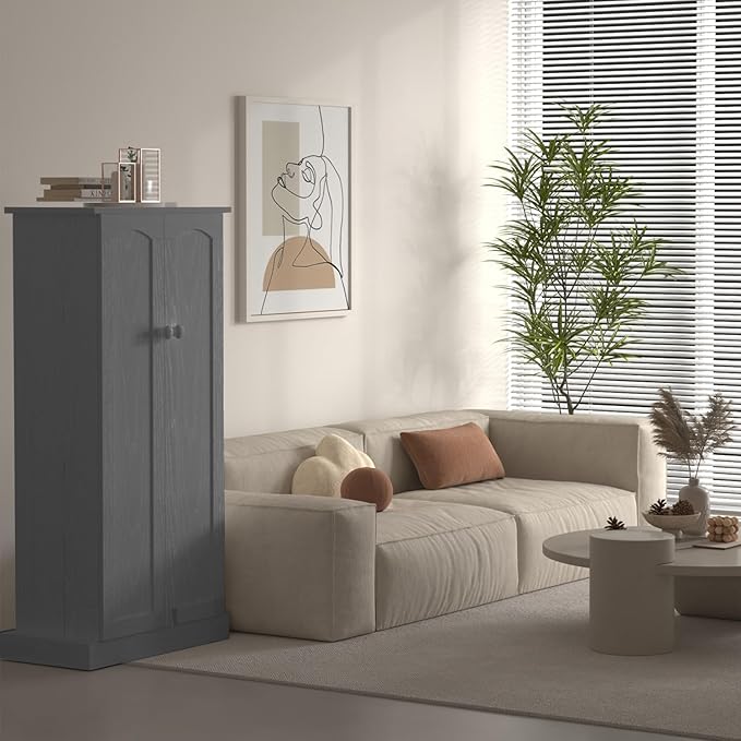 FJTJBSI 50" LED Kitchen Pantry Cabinet Grey Storage Cabinet Food Pantry with Doors and Adjustable Shelves Freestanding Buffet Cupboards Sideboard for Kitchen Living Room and Dinning Room