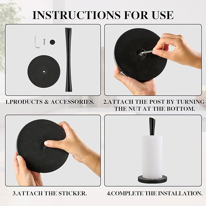 JOGREFUL Paper Towel Holder Stand, Stainless Steel Kitchen Paper Towel Countertop Stand with Streamline Body, Bathroom Organization for Family Standard Large Size Roll Paper, Black