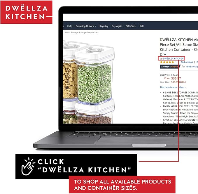 DWËLLZA KITCHEN Large Airtight Food Storage Containers - Clear Plastic Bulk Food Pantry & Kitchen Storage Containers for Flour, Sugar and Baking Supplies 4 Pcs. BPA-Free, Keeps Fresh & Dry (White)