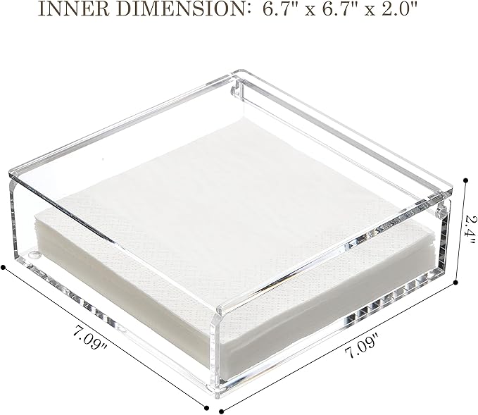 DINGHUO Flat Acrylic Napkin Holder for Table, Open Side Design Napkin Dispenser with Weighted Arm, Square Paper Holder for Restaurant, Kitchen, Bathroom, Countertop, Dinner