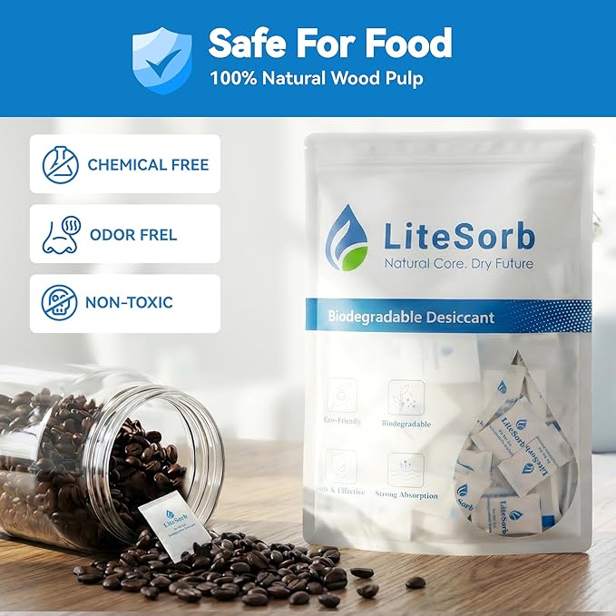 Natural Moisture Absorbers, Premium Moisture Absorption Desiccants Safe for Food, Luxury, Collectibles, Handbags, Shoes, Camera, Guitar Eco-Friendly & Biodegradable(2g x 100pcs)