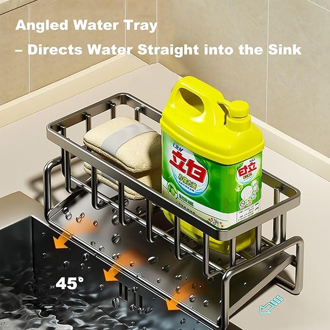 Sponge Holder for Kitchen Sink, Caddy Storage Rack Organizer Countertop Rustproof, Soap Dispenser Kitchen Organizers and Storage