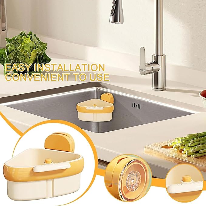 LLQ 2PACK Sink Strainer Basket,2025 New Upgraded Suction Cup Press Sink Drainer Basket,Automatic Dumping Sink Strainer Basket,Faucet Sponge Storage Rack (yelloe+yelloe)