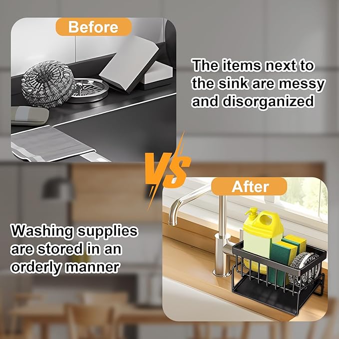 kitchen sink caddy, dish sink sponge holder (Without rod-black)