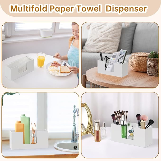 Paper Towel Dispenser Countertop, Acrylic Paper Towel Holder, White Napkin Holders for Kitchen, Countertop Multifold C-Fold, Z-Fold, MultiFold Trifold Paper Towel Dispenser for Bathroom Toilet