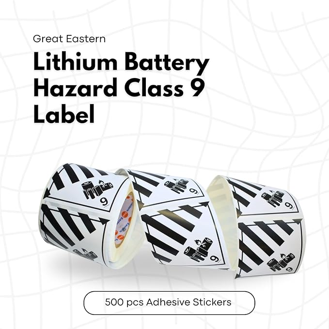 Great Eastern 500 Pcs Hazard Class 9 Lithium Battery Transport Labels – 4" × 4" | Semi-Gloss Waterproof Adhesive Stickers for Shipping Packages, Cartons & Equipment (1 Roll)