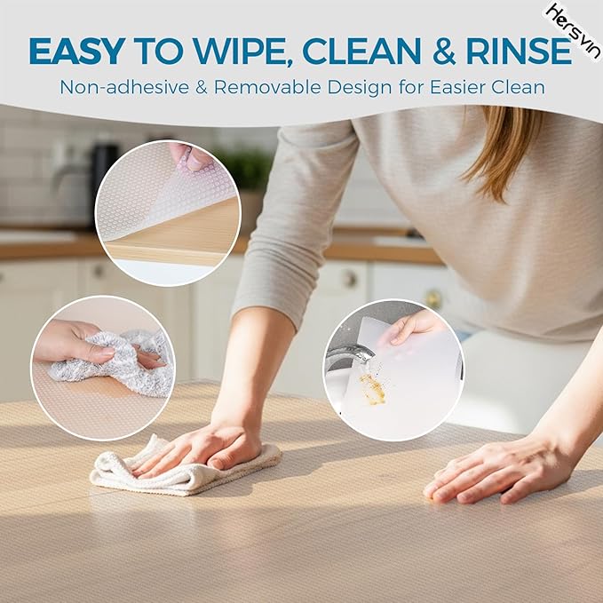 Hersvin Shelf Liners, 22in x 20ft Kitchen Drawer Mats, Non-Adhesive EVA Cupboard Protector, Cabinet Lining, Refrigerator Liner (Clear Dot, 56x610cm)