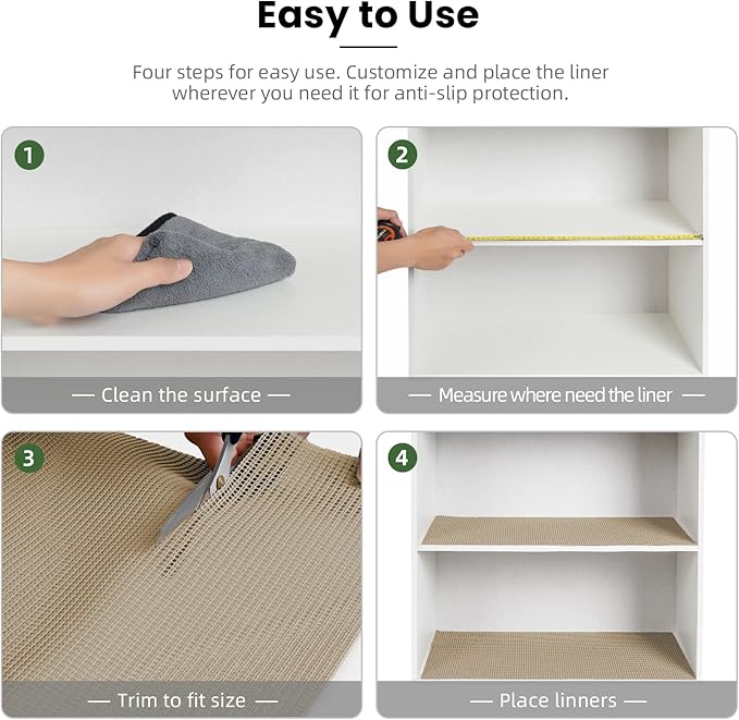 BAGAIL Drawer and Shelf Liner, 24 in X 20 Ft Non-Adhesive Shelf Liners for Kitchen Cabinets, Thick Strong Grip Liners for Desk, Shelves, Bathroom Drawers, Cabinet Protection - Beige
