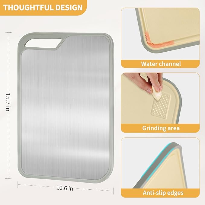 LIHOOOOM Cutting Board for Kitchen, Stainless Steel Cutting Board Easy to Clean,Double Sided Large Cutting Boards 15.7 X 10.6 inch,Dishwasher Safe