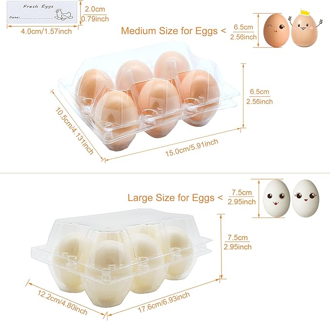 Egg Cartons 60 Packs, Clear Eco-friendly Plastic Blank Egg Cartons with Free Labels, Holds up to 6 Duck Eggs Securely, Perfect for Family Pasture Farm Markets Display - Large