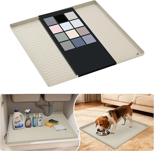 URMONA Waterproof Silicone Under Sink Mat 22'' x 22'' Shelf Liner for Kitchen and Bathroom, Cabinet and Counter Protector, Storage and Organizers, Litter Mat, Pet Cat Puppy Essentials(Cream)