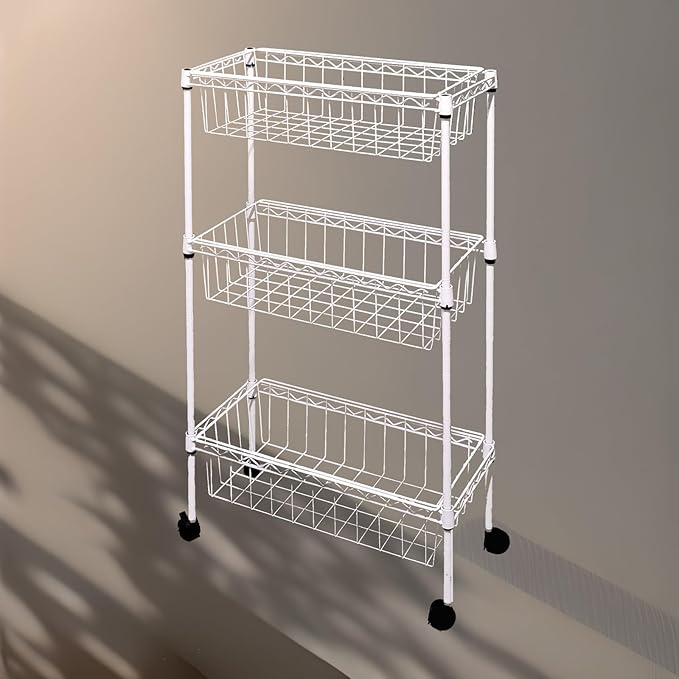 NSF white 3-layer storage rack, kitchen basket rack, vegetable tableware sorting, laundry room dirty clothes storage, detachable storage basket, multifunctional household epoxy resin