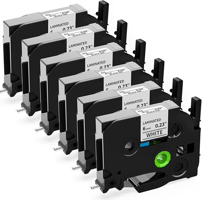 Labelife 6-Pack TZe-211 6mm Label Tape Replacement for Brother P Touch TZe TZ Tape 6mm 0.23 Laminated White Label Tape TZe211 TZ-211 for Brother Label Maker PT-D210 PT-D220 PT-H110 PT-D400, 1/4 inch