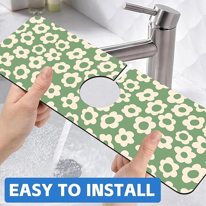 Vintage Groovy Flowers Sink Faucet Absorbing Mat Splash Guard Behind Sink Absorbent Fast Drying Draining Mat for Bathroom Kitchen 5.5"15